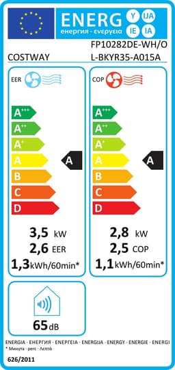 COSTWAY Mobiele airconditioning met afvoerslang, 12000 BTU, voor ruimtes tot 120 m³, 5-in-1 airconditioner voor koelen, verwarmen, ontvochtigen, ventileren en slaapmodus, app/afstandsbediening, [Energieklasse A] — thumbnail 2