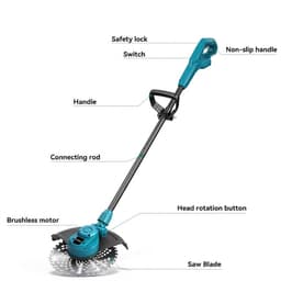 Accu Grastrimmer Borstelloze Motor 18V Compatibel met Makita Batterij - Draadloze Grasmaaier 25 cm Maaibreedte met 3 Meskoppen en Nylon Wielen - 58000 RPM - 120 cm — thumbnail 2
