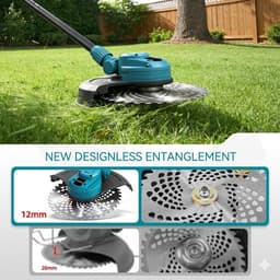 Accu Grastrimmer Borstelloze Motor 18V Compatibel met Makita Batterij - Draadloze Grasmaaier 25 cm Maaibreedte met 3 Meskoppen en Nylon Wielen - 58000 RPM - 120 cm — thumbnail 5