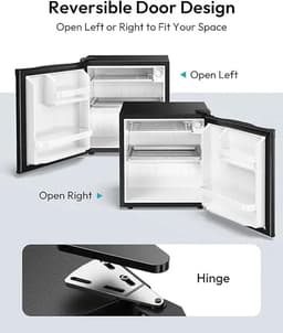 Noordvale 46L Mini Koelkast - Mini bar - Vriescombinatie - Omdraaibare deur - Mini Fridge - Vriesvak - Zwart - 44,4x46,8x48,3CM — thumbnail 5