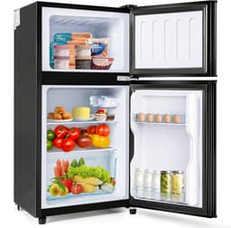 Tafelmodel koelkast-Vriescombinatie - Tweedeurs Koelkast - Mini Koelkast - Vrijstaande Koelkast - 60L - LED - 45dB - Energielabel E - Kantoor - 86,8cm - Vriezen - Zwart — thumbnail 1