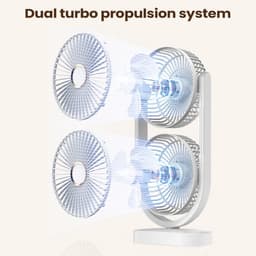 Ventilator - Tafelventilator - Fan - Bureauventilator - Stille ventilator met dubbele kop - Kantelbaar en oplaadbaar - Geluidsarme koeling - Mini-formaat - Geschikt voor thuis, kantoor en klaslokaal - wit — thumbnail 5
