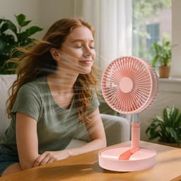 Statiefventilator-vloerventilator-tafel ventilator geluidloos-Opvouwbare tafelventilator met voet - Verstelbare hoogte, 3600mAh oplaadbaar, draagbaar, stil, opvouwbaar - Roze - 20x20x10,5 cm — thumbnail 5