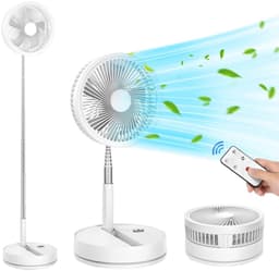 Statiefventilator-vloerventilator-tafel ventilator geluidloos -telescopische opvouwbare staande ventilator voor thuisgebruik met oplaadfunctie - Draagbaar, stil, lange batterijduur, mini USB-oplaadbaar - Wit - 22x22x10,5 cm — thumbnail 1