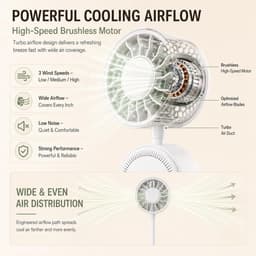 KZQ Magnetische Telefoonventilator 2 In 1 Oplaadbaar Compact Met Clip Persoonlijke Ventilator En Telefoonhouder 3 Snelheden Wit — thumbnail 2