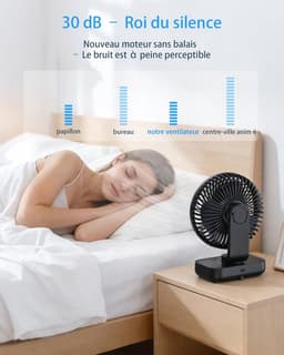 VHV-Tafelventilator USB - Ventilator met Oscillatie - 4500mAh Oplaadbare Batterij - Fluisterstille Bureauventilator - 4 Snelheden en Digitaal Display - Draagbare Handventilator voor Kantoor, Slaapkamer en Buiten - Zwart — thumbnail 5