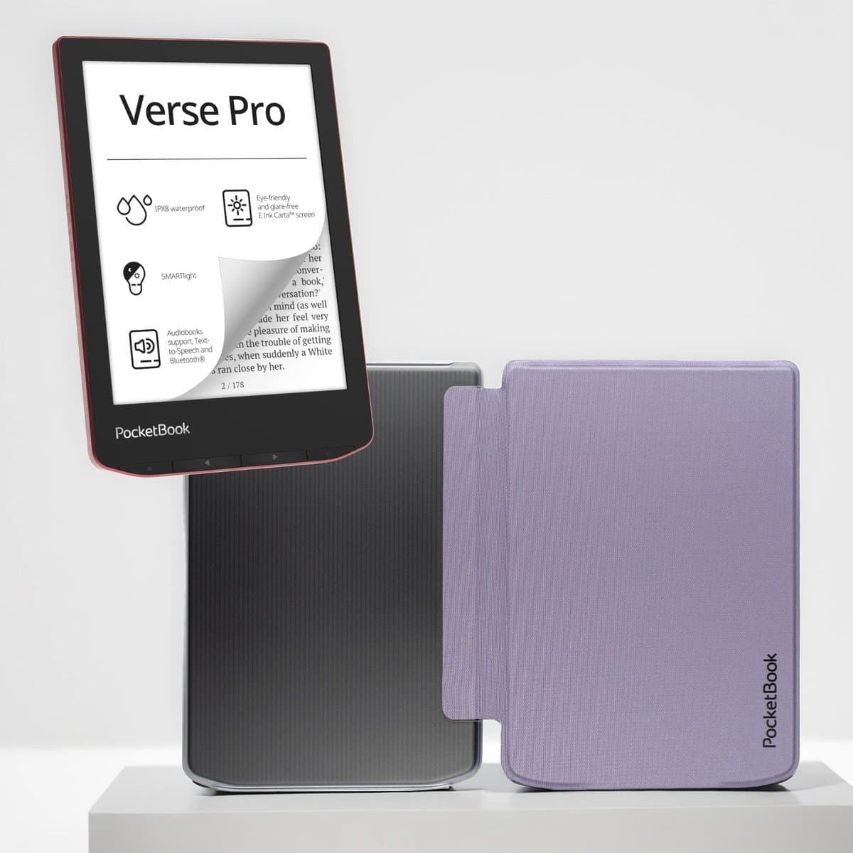 PocketBook Verse Pro e-reader Passion Red – 6 inch – 16 GB – waterdicht + Transparant Paars Hoesje – voordeelbundel — afbeelding 1