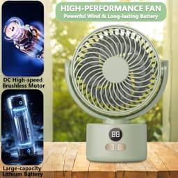 Bureau ventilator – Mini ventilator – USB ventilator – 3600 mAh – 3 snelheidsstanden – Automatisch zwenkend – Draagbare ventilator voor thuis, kantoor camping – 15 x 8,5 x 20 cm – Lichtgroen — thumbnail 2