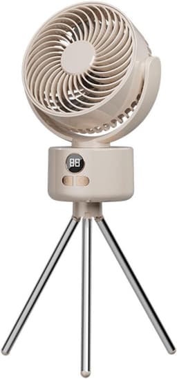 Oplaadbare Campingventilator – Tafelventilator – Met afneembare standaard – Digitaal display – 3 snelheidsstanden – USB-opladen & statiefbevestiging – Voor binnen en buiten – Lichtgewicht & draagbaar – Crèmewit — thumbnail 1