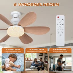 MUPOO Houtlook Plafondventilator met Verlichting E27 Ø52 cm- Stille plafonventilator afstandsbediening- 3 Kleurtemperaturen &3 Snelheden - Timer & Geheugenfunctie-Voor Slaapkamer Keuken Garage — thumbnail 4