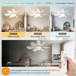 MUPOO E27 Plafondventilator met Verlichting Ø52 cm- Stille plafonventilator afstandsbediening- 3 Kleurtemperaturen &3 Snelheden - Timer & Geheugenfunctie-Voor Slaapkamer Keuken Garage - Wit — thumbnail 3