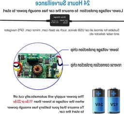 Hardwire Kit voor Dashcam - Mini USB Fuse 12V-28V naar 5V met Laagspanningsbeveiliging en 11Ft Oplaadkabel met Type C Aansluiting — thumbnail 2