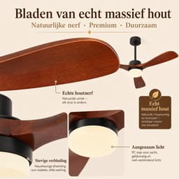 MUPOO hout Grote Plafondventilator met Verlichting 132 cm -Stille DC Motor- Zomer- en Winterstand & Dimbare-APP & Afstandsbediening -6 Snelheden & Timer- Houten Bladen- Ventilator Lamp Plafond voor Woonkamer, Slaapkamer & Eetkamer — thumbnail 5