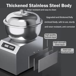 Deegmixer - Kneedmachine Spiraalmixer - Bakkerij Productie - Krachtige 2200W Motor - 5-8 kg - Zilver — thumbnail 4