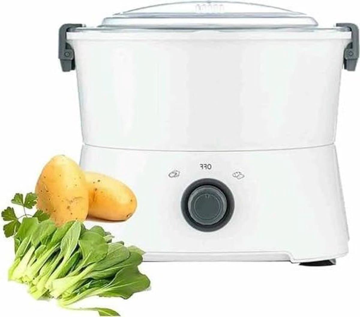 Elektrische Aardappelschiller - Groenteschiller Slacentrifuge - Maaltijden Bereiden - 6 Roestvrijstalen Messen - 1 kg Capaciteit - Wit — afbeelding 1