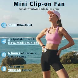 Mini Ventilator - Draadloze Ventilator - Clip-On Ventilator - ventilator kinderwagen - Nekventilator - Oplaadbare USB Ventilator - Portable Clip Fan - USB Oplaadbare Stille Bladeless Ventilatoren - Voor Buiten, Auto, Werk,Camping - Wit — thumbnail 5