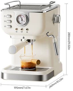 VIEMAE Koffiezetapparaat - Koffiezetapparaat espresso, cappuccino - 20 bar, semi automatisch, 1050W, 1.5L - Stoompijp - Wit — thumbnail 4