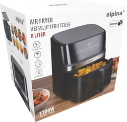 alpina Airfryer XL 8 Liter - Air Fryer voor 4 tot 6 Personen - Heteluchtfriteuse met Digitaal Display en Timer - Instelbare tTemperatuur 80-200°C - Heteluchtoven met 10 Programma's - Zwart — thumbnail 3