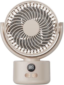 VHV - Ventilator - Tafelventilator - Mini ventilator - Oplaadbare bureauventilator - Stille tafelventilator - Met USB-aansluiting - Kleine ventilator voor de slaapkamer - Oscillerende - Voor langdurig gebruik - Beige — thumbnail 1