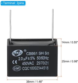 Condensator Plafondventilator - Startcondensator Motor - Ventilator Reparatie - 2 Pins - 38 x 14 x 25 mm - Zwart — thumbnail 3