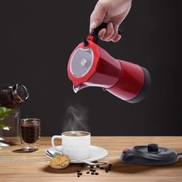 Elektrisch Koffiezetapparaat - Mokka Pot - Thuis Koffie Maken - Hoge Efficiëntie 480W - 6 Kopjes 300ml - Glanzend Rood — thumbnail 2