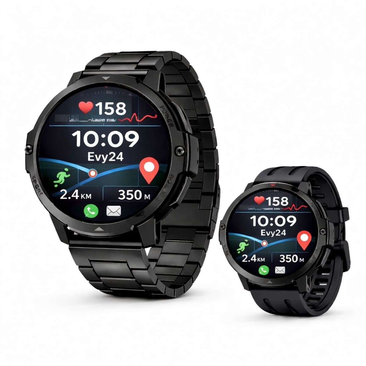 Evy24 GPS Pro Smartwatch Heren en Dames - Sport Horloge - Rond - Stappenteller - Hartslagmeter - Saturatiemeter - Bloeddruk - Belfunctie - 100+ Sportmodi - Kompas - 5ATM Waterdicht - Geschikt voor iOS/Android - 2 Bandjes — afbeelding 1