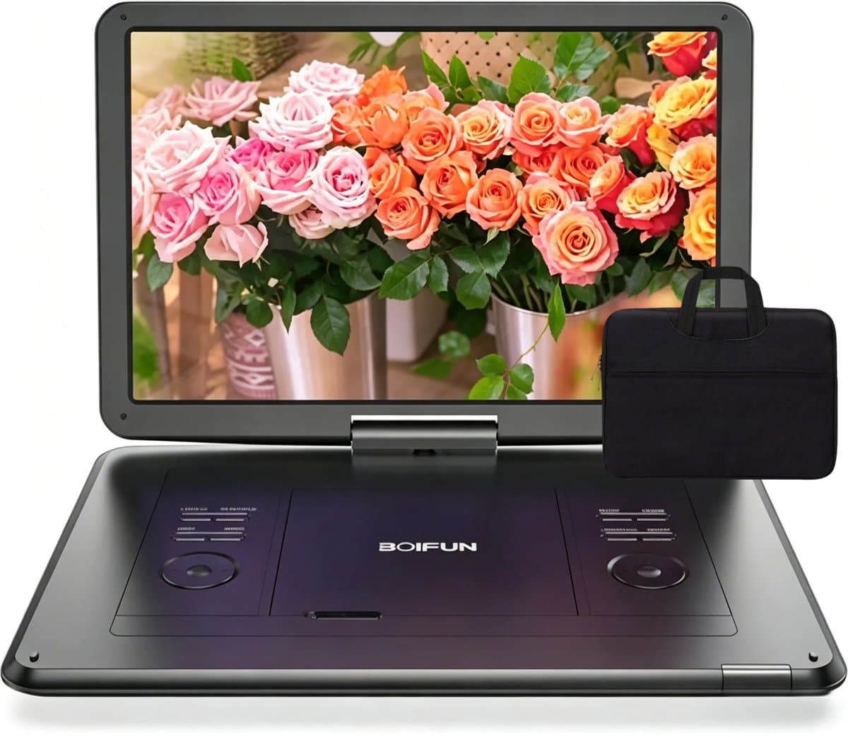 Boifun 17,5" draagbare dvd-speler met 15,6" groot HD-scherm, 6 uur oplaadbare batterij, ondersteuning voor USB/SD-kaart/Sync TV en meerdere schijfformaten, luidspreker met hoog volume, met handtas — afbeelding 1