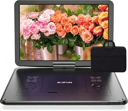 Boifun 17,5" draagbare dvd-speler met 15,6" groot HD-scherm, 6 uur oplaadbare batterij, ondersteuning voor USB/SD-kaart/Sync TV en meerdere schijfformaten, luidspreker met hoog volume, met handtas — thumbnail 1