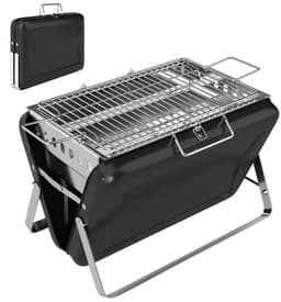 Premie Houtskool Barbecue - Smoker Barbecue - Barbecuegrill - Grillwagen - Houtskoolgrill - Houtskoolgrill met Grillrooster, Handvat en Inklapbare Poten - BBQ voor buiten, tuin & kamperen - 40x28x25,5 cm - Zwart — thumbnail 1