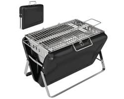 Premie Houtskool Barbecue - Smoker Barbecue - Barbecuegrill - Grillwagen - Houtskoolgrill - Houtskoolgrill met Grillrooster, Handvat en Inklapbare Poten - BBQ voor buiten, tuin & kamperen - 40x28x25,5 cm - Zwart