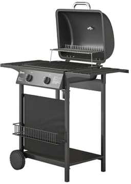 Gasbarbecue - Gasbarbecue en grill - 2 Branders - 5 kW - Grillwagen - Barbecuewagen - met Grillrooster, Wielen, Bijzettafels, Thermometer, Opvangbak en Warmhoudplaten - 99 x 56 x 95 cm - Zwart — thumbnail 3