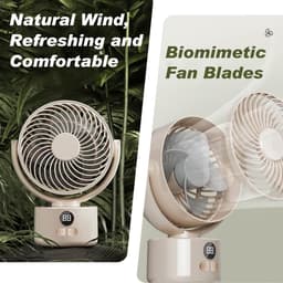 KZQ USB tafelventilator wit – 1200mAh oplaadbaar, 3 snelheden, stil (<25dB), 140° kantelbaar, 120° slingerend — thumbnail 4