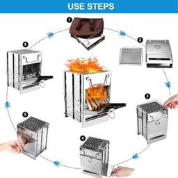 Camping houtkachel opvouwbaar RVS kookkachel draagbaar met grill en opbergtas lichtgewicht 1 kg — thumbnail 4