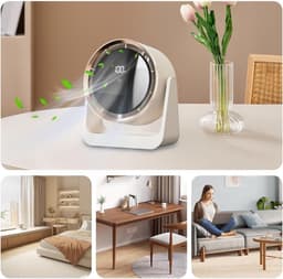 Witte USB tafelventilator met LED display – stil, oplaadbaar, wandmontage mogelijk, voor slaapkamer of kantoor — thumbnail 3