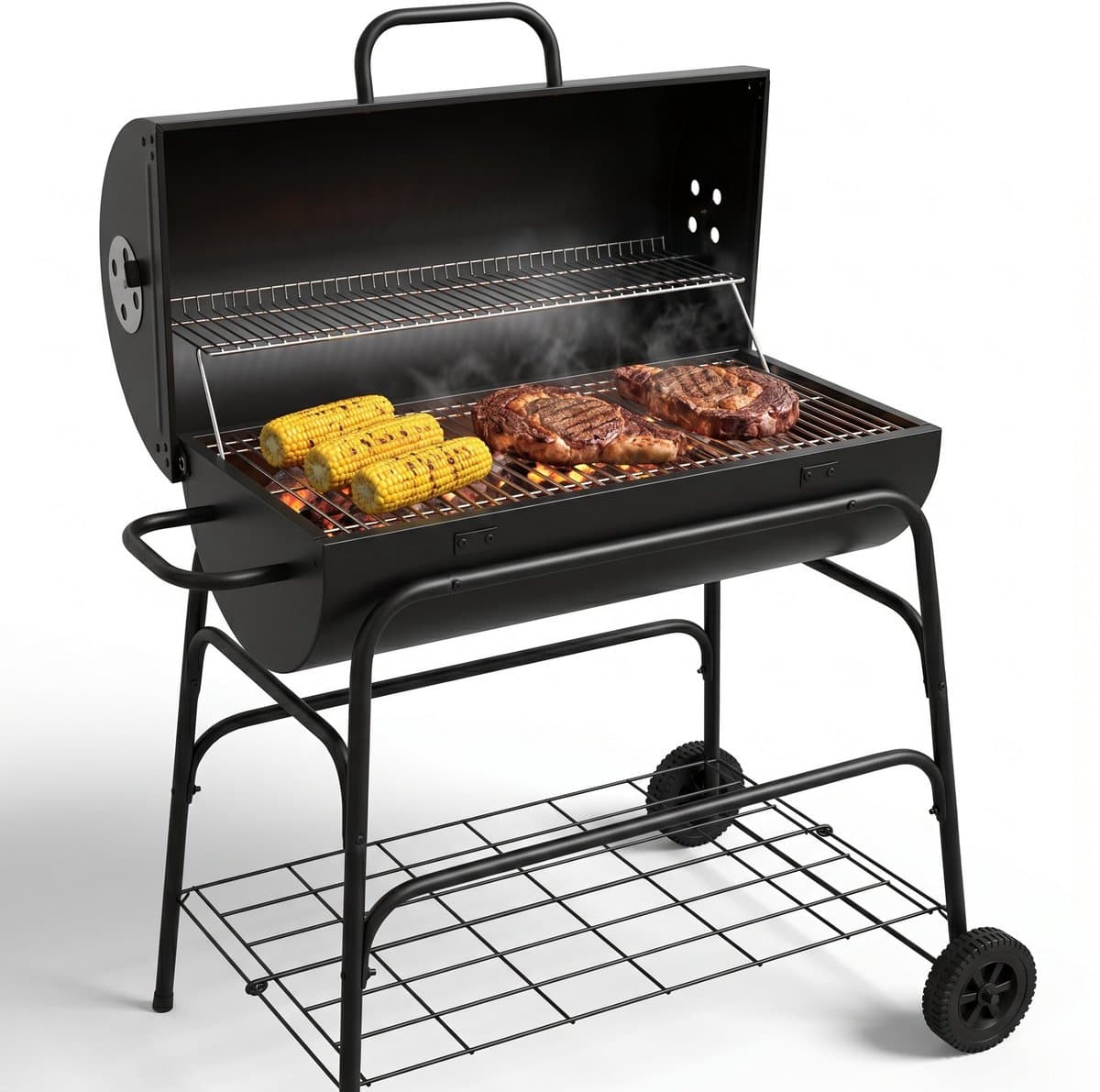Cheqo® Houtskoolbarbecue - Cilinder BBQ op Wielen - Verrijdbare BBQ - Barbecue op Wielen - Houtskool Barbecue - Grillrooster - Ventilatieroosters - Tuin Barbecue - Warmhoudrek - Asopvangbak - Buiten Barbecue - Grillen op Houtskool - Deksel — afbeelding 1