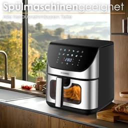 Heteluchtfriteuse - Airfryer Mini-oven - Gezond Koken - 12 Programma's - 8 Liter - Zilver Zwart — thumbnail 2