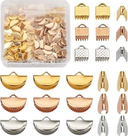 450 stuks lint krimpeinden in drie kleuren met rechthoekige en half ronde vormen, ideaal voor het maken van armbanden en sieraden — thumbnail 2