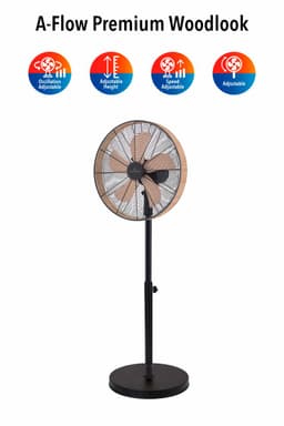 A-Flow Premium Woodlook Ventilator staand - LET OP: 2EKANSARTIKEL - Statiefventilator - Ventilator Houtlook - Kantelbaar en uitschuifbaar 3 Windsnelheden - Zelfdraaiend — thumbnail 2