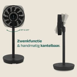VONROC BREEZE Draadloze Ventilator – Fluisterstil (<44 dB) – 24 snelheden – lichtgewicht en draagbaar - 3 windmodi: Natuurlijk, Slaap, Normaal – Modulair: tafelventilator én vloerventilator – Luxe touchdisplay – Incl. afstandsbediening – Zwart — thumbnail 3