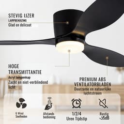 Damenzo - Ventilator - Ventilatoren - Ventilator plafond - Plafondventilator - Plafond ventilator met verlichting - 132 cm - Hout — thumbnail 5