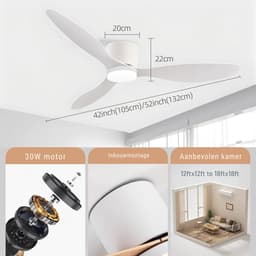 Damenzo - Ventilator - Ventilatoren - Ventilator plafond - Plafondventilator - Plafond ventilator met verlichting - 132 cm - Hout — thumbnail 4