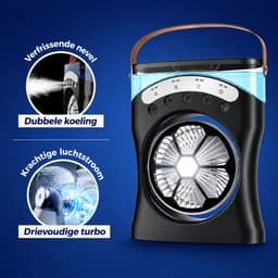 Nexxt Mistventilator met Led - Usb Oplaadbaar - Nevelventilator - Tafelventilator - Zwart — thumbnail 2