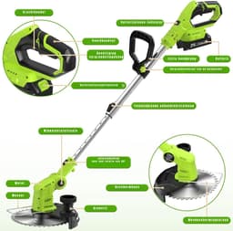 QUOVO® Kantenmaaier - Grasmaaier - Accugrasmaaier - Groen - 136cm x 23cm x 13cm — thumbnail 5