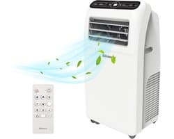 Daity Draagbare airconditioner van 12.000 BTU (3,5 kW) – Drie-in-één functie (koelen, ontvochtigen, luchttoevoer) – Uitgerust met afstandsbediening, afdichtingsplaat, afvoerkanaal, connector en plat mondstuk – Milieuvriendelijk R290-koelmiddel