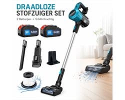 Accustofzuiger / Draadloze Stofzuiger / Huishoudstofzuiger – 375W borstelloze motor – 2x 18V 5.0Ah accu's & lader – Met verlengbuis, dweilmopmondstuk, spleetmondstuk, borstelmondstuk & 2 HEPA-filters – Voor vloer, tapijt, auto & meubels