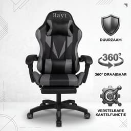 Bayt Gamestoel - Gaming Chair - Gamingstoel - Ergonomische Bureaustoel - Verstelbaar - Zwart en Grijs — thumbnail 3