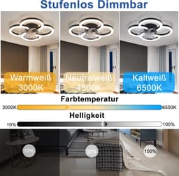 NETTLIFE Plafondventilator met Verlichting - LED 40W - zwart - Dimdaar 3000-6500K - woonkamerlamp met afstandsbediening - 6 standen - Timer - Stil - voor jeugdkamer | kantoor | kinderkamer — thumbnail 3