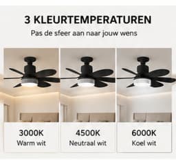 Plafondventilator met geïntegreerde verlichting, afstandsbediening, 51 cm, slaapkamerkroonluchter, houtnerfafwerking, drie snelheden, traploze helderheids- en kleurtemperatuurregeling voor slaapkamers, balkons, gangen en woonkamers [Energieklasse A] — thumbnail 4