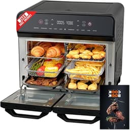 Dubbele Zone Luchtfriteuse - Digitale Mini Oven - Grote Maaltijden Bereiden - Veelzijdig Dubbel Ontwerp - 24 Kwarts - Zwart — thumbnail 1