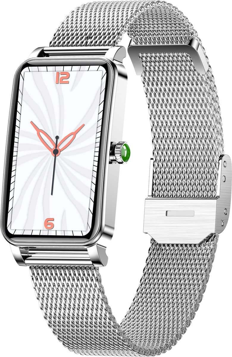 Knobbout Smartwatch met 1.45” (3,7 x 2,5 cm) HD Touchscreen – Hartslag, Bloeddruk, Zuurstofmeting – 12 Sportmodi – IP68 Waterdicht – Compatibel met Android & iOS - Zilver stalen band — afbeelding 1